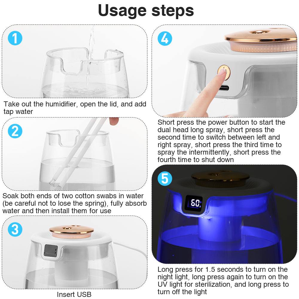 USB Dual Nozzle Silent Digital Humidifier