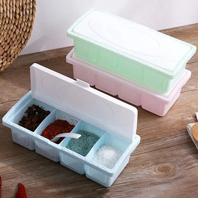 4 Grid Spice Box With Spoons