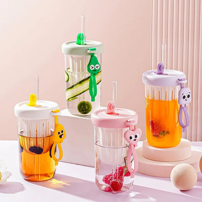 420ml Cute Drinking Cup with Straw Tea Infuser