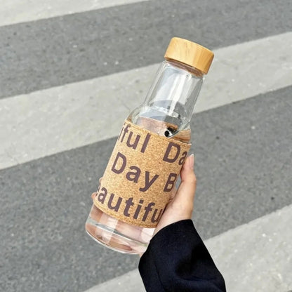 Wood Style Glass Water Bottle