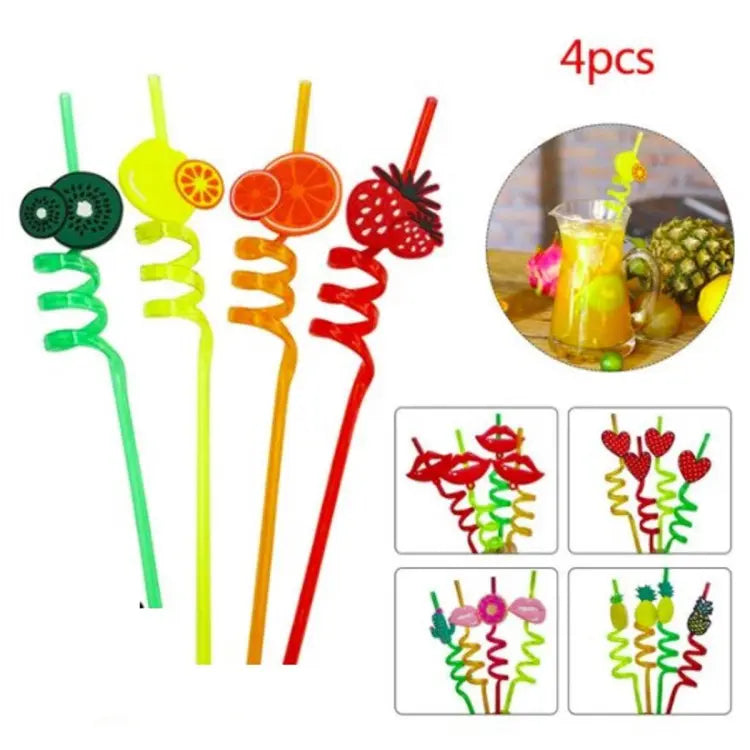 4 Pcs Reusable Fruit Shaped Straws