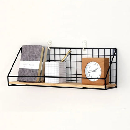 Wooden And Iron Wall Shelf Organizer