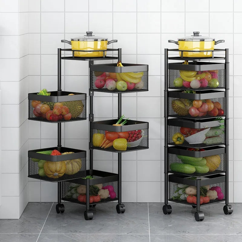 Rotating Square Kitchen Storage Trolly