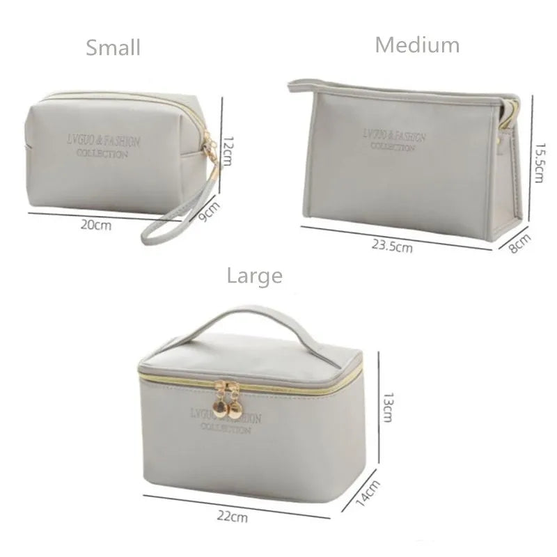 Large Capacity 3Pcs PU Travel Cosmetic Bag