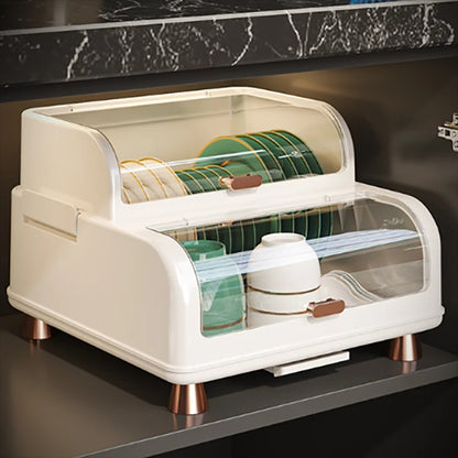 Kitchen Double Layer Dish Rack with Lid