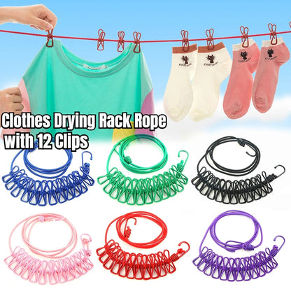 12 Clips Clothes Drying Rope