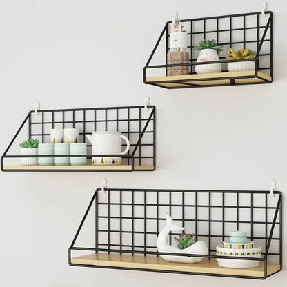 Wooden And Iron Wall Shelf Organizer