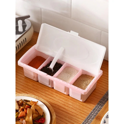 4 Grid Spice Box With Spoons