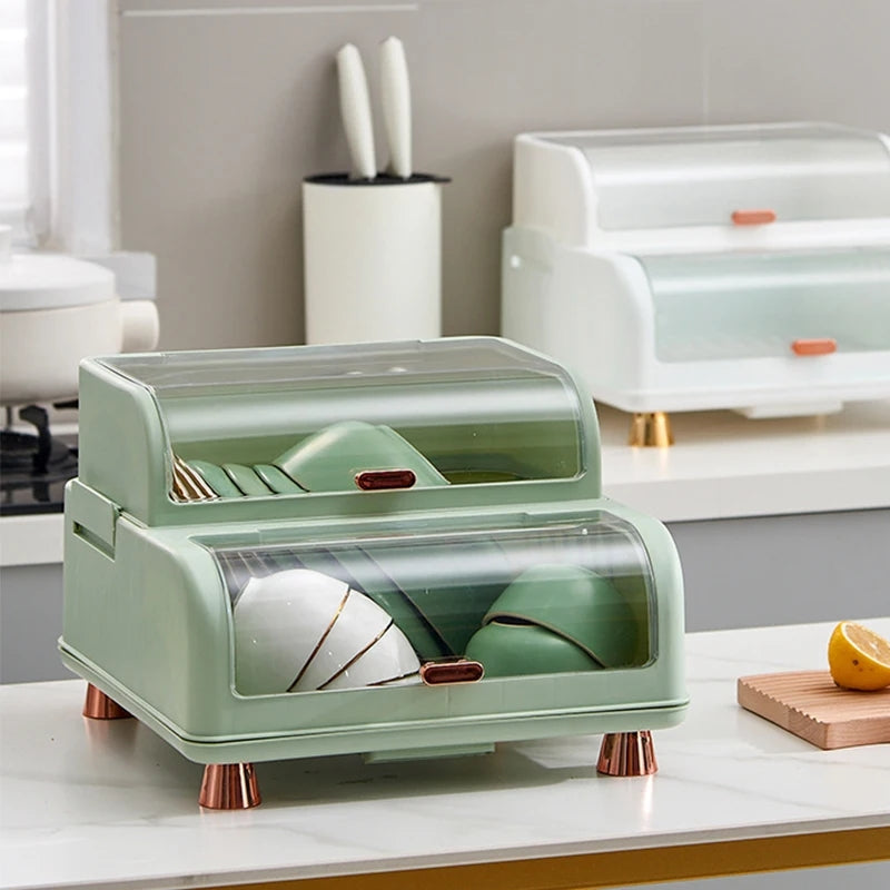 Kitchen Double Layer Dish Rack with Lid