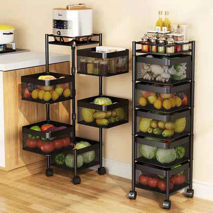 Rotating Square Kitchen Storage Trolly