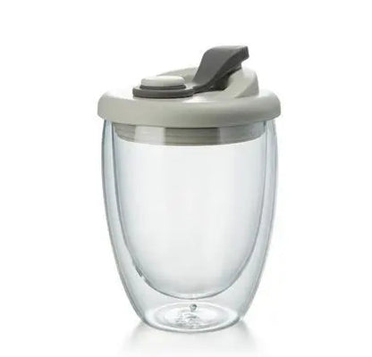 Double Layer Travel Glass Mug With Lid