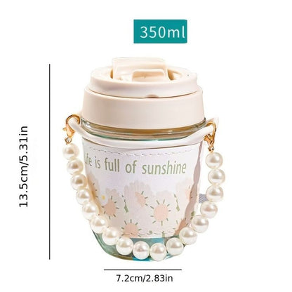 Glass Coffee Mug 350 ML with Pearl Chain