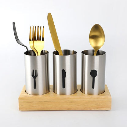 Stainless Steel 3 Portion Cutlery Holder With Tray