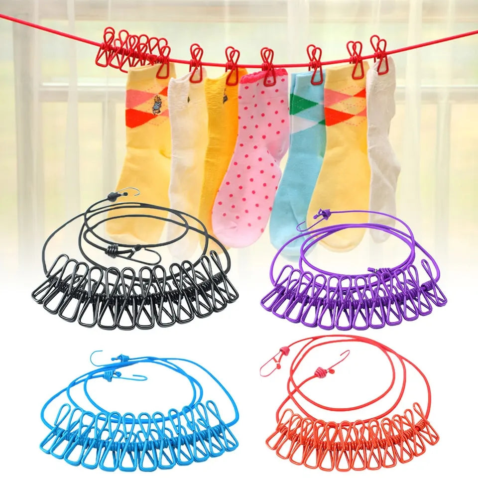 12 Clips Clothes Drying Rope