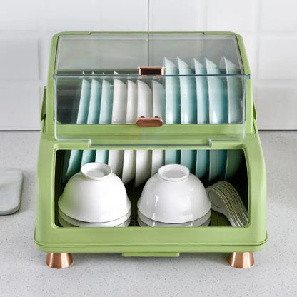 Kitchen Double Layer Dish Rack with Lid