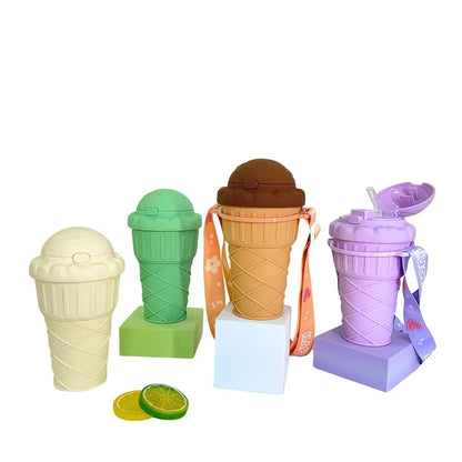 500ml ice cream shape drinking cup with straw