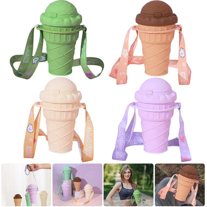 500ml ice cream shape drinking cup with straw