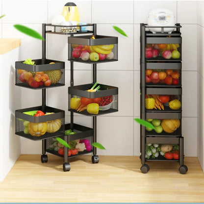 Rotating Square Kitchen Storage Trolly