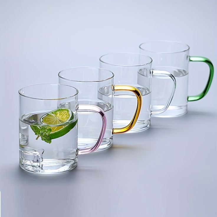 Set of 6 Glass Cups with Multicolor Handles 330 ML