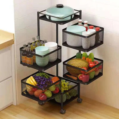 Rotating Square Kitchen Storage Trolly