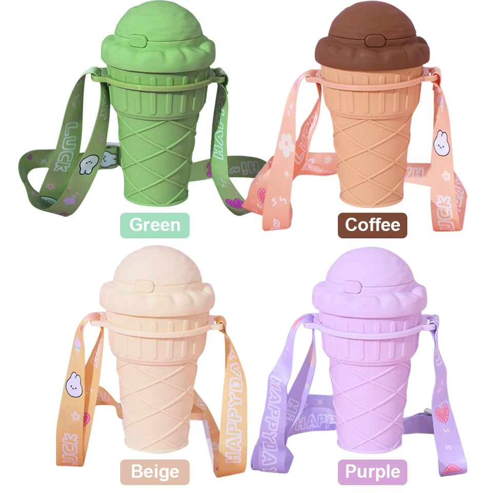 500ml ice cream shape drinking cup with straw