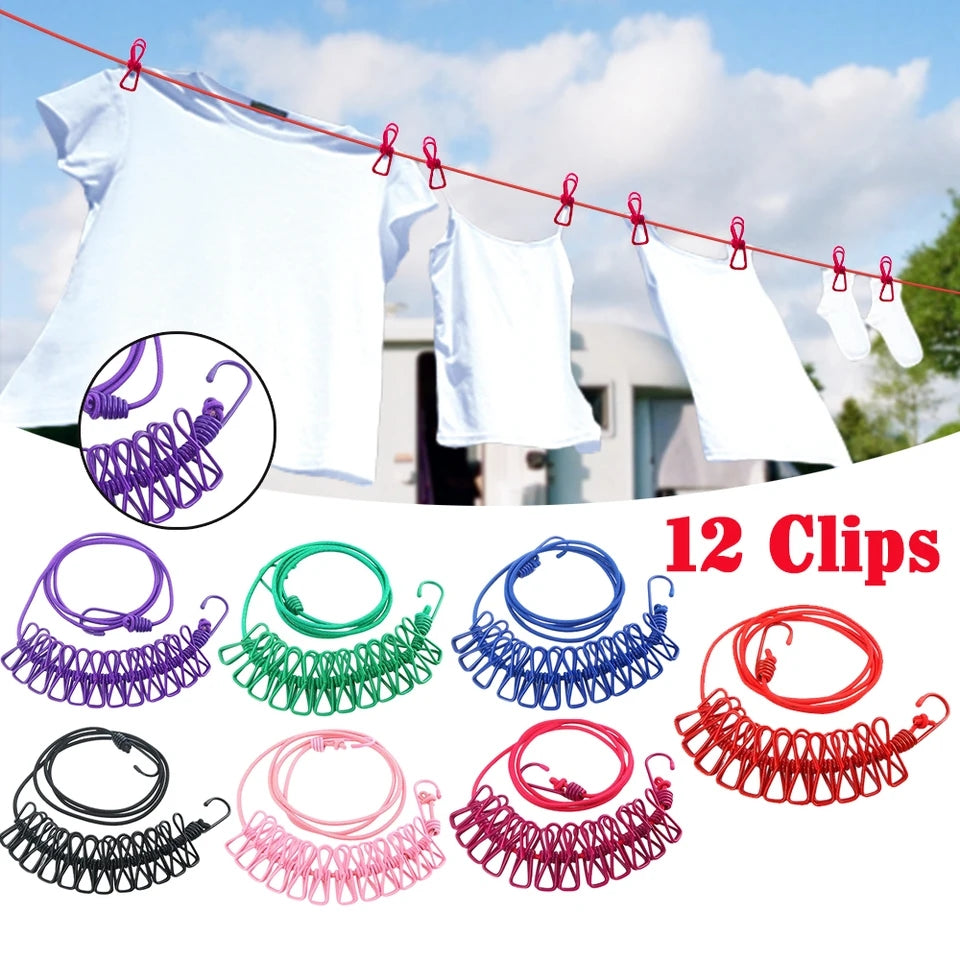 12 Clips Clothes Drying Rope