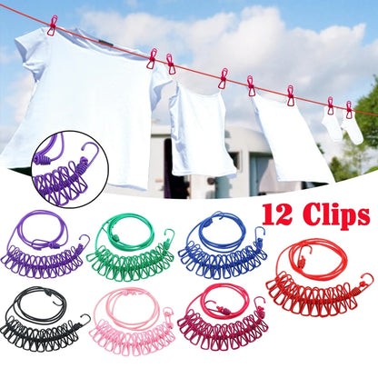 12 Clips Clothes Drying Rope