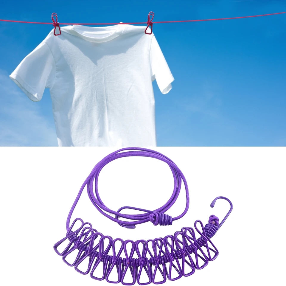 12 Clips Clothes Drying Rope