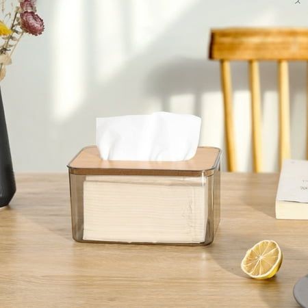 Transparent Tissue Box With Wooden Top