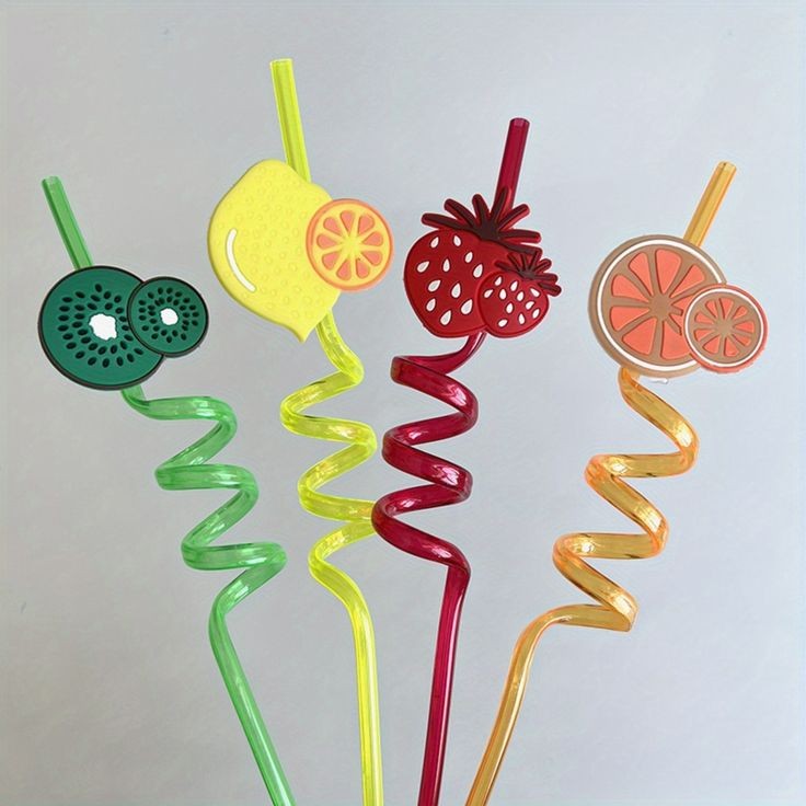 4 Pcs Reusable Fruit Shaped Straws