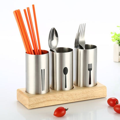 Stainless Steel 3 Portion Cutlery Holder With Tray