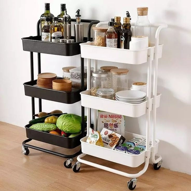 3 Tier Foldable Metal Cart With Wheels