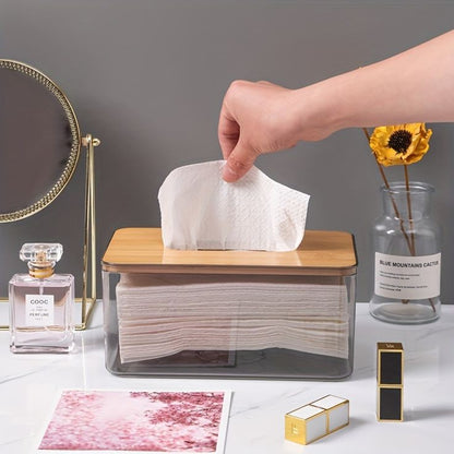 Transparent Tissue Box With Wooden Top