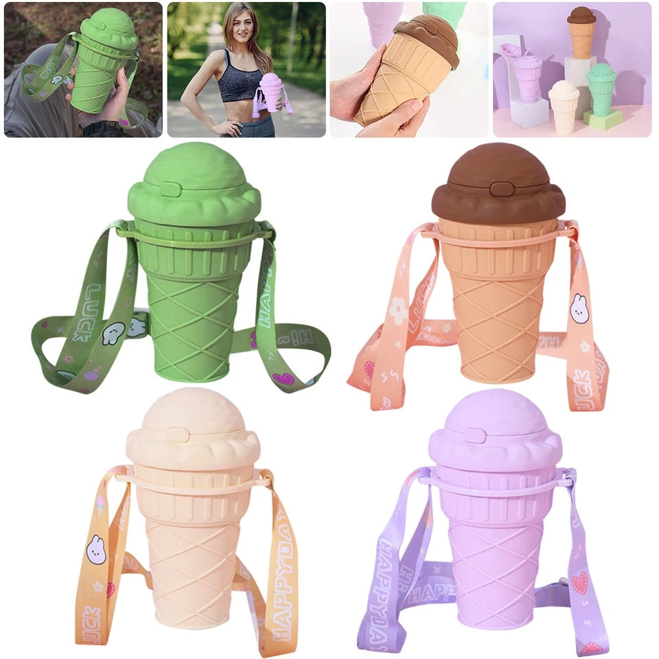 500ml ice cream shape drinking cup with straw