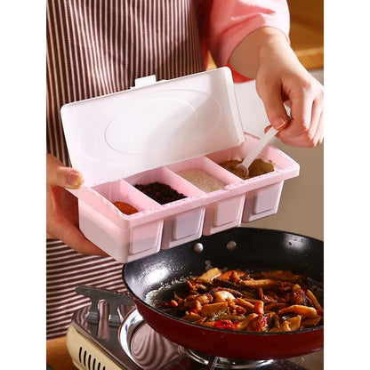 4 Grid Spice Box With Spoons