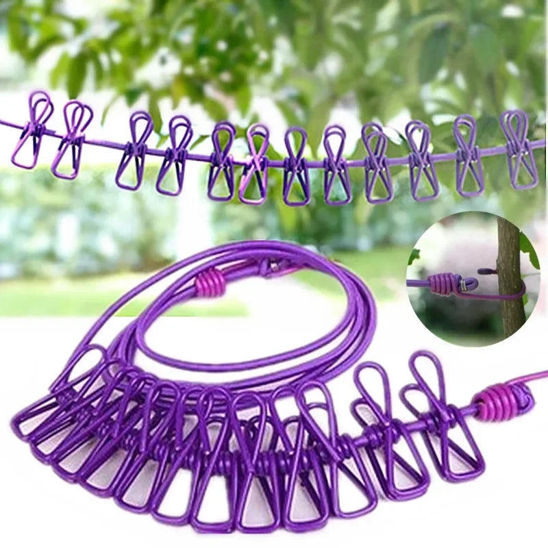 12 Clips Clothes Drying Rope