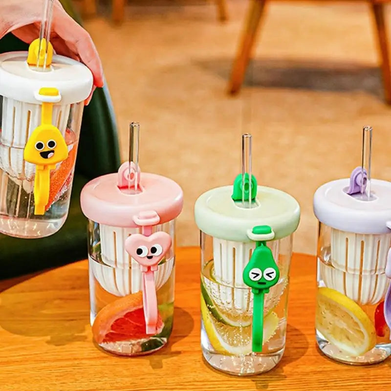 420ml Cute Drinking Cup with Straw Tea Infuser