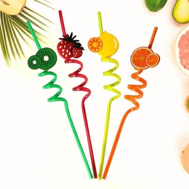 4 Pcs Reusable Fruit Shaped Straws