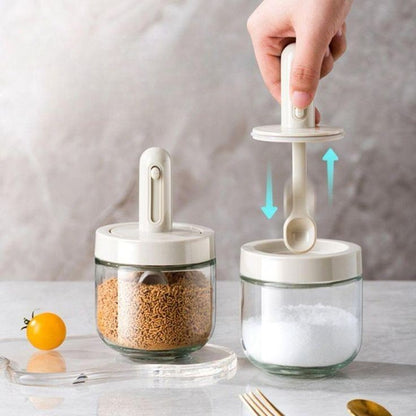 Glass Seasoning Jar With Telescopic Spoon