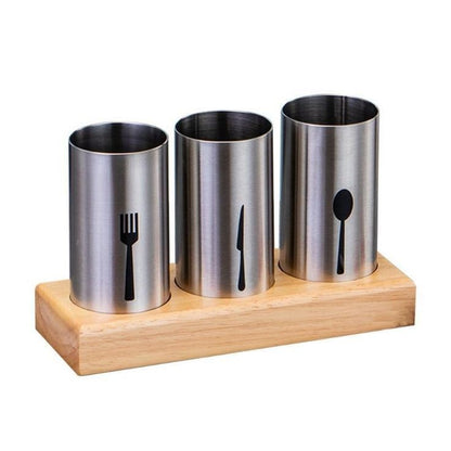 Stainless Steel 3 Portion Cutlery Holder With Tray