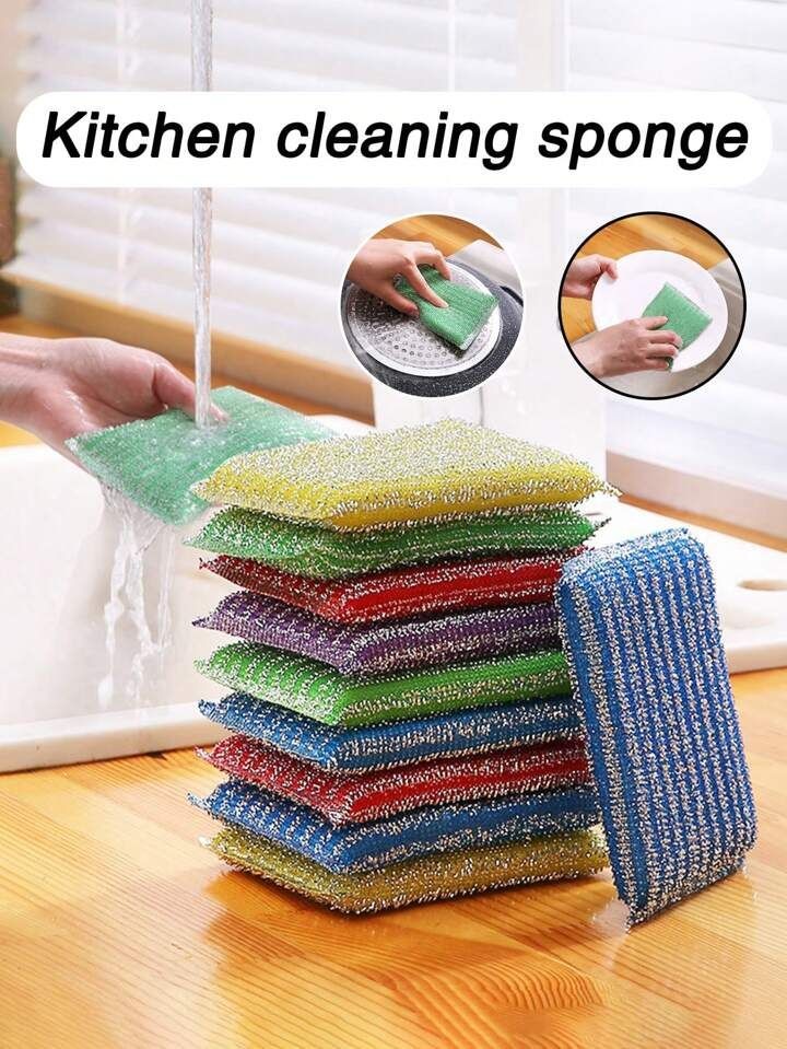 4pcs Double Sided Dishwashing Sponge (Random Colours)