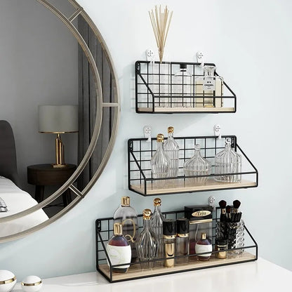 Wooden And Iron Wall Shelf Organizer