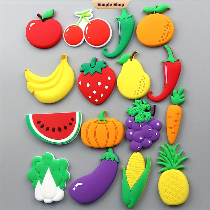 6 Pcs Fruits & Veggies Fridge Magnets