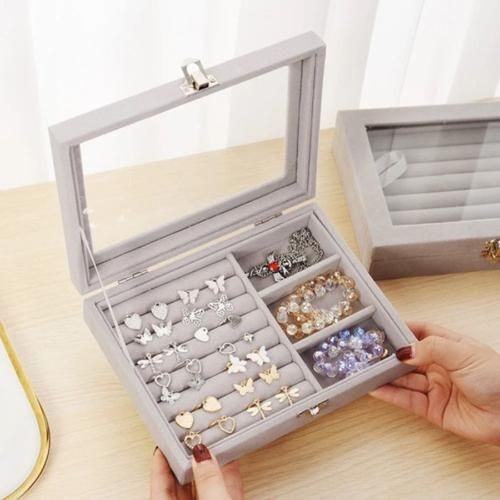 Velvet Rings & Earrings Organizer Storage Box