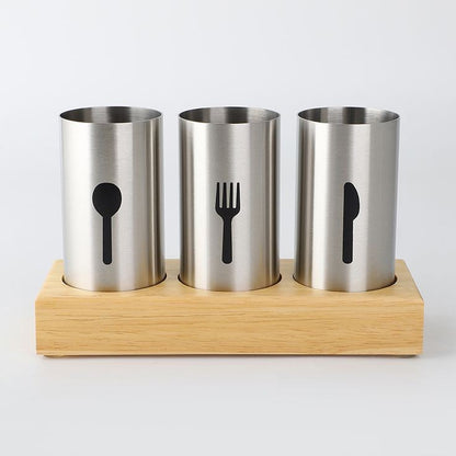 Stainless Steel 3 Portion Cutlery Holder With Tray