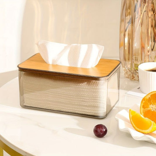 Transparent Tissue Box With Wooden Top