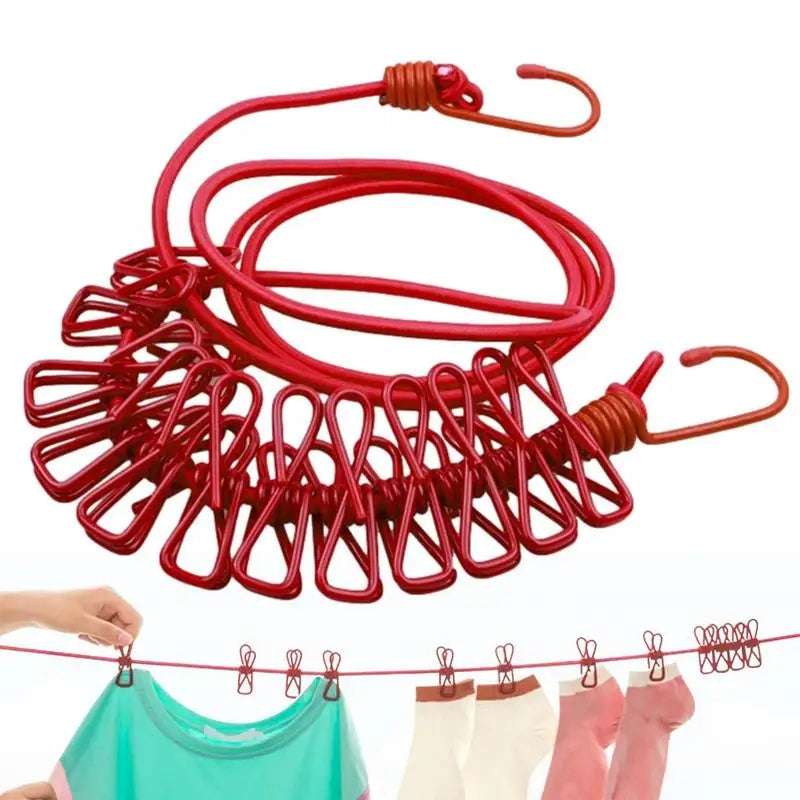 12 Clips Clothes Drying Rope