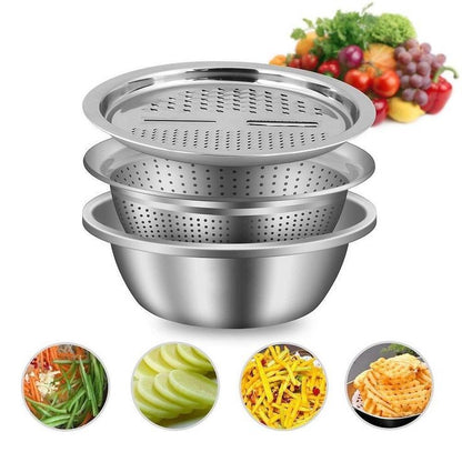 3Pcs Stainless Steel Kitchen Set Colander Slicer Grater