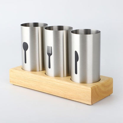 Stainless Steel 3 Portion Cutlery Holder With Tray