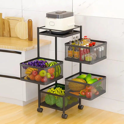 Rotating Square Kitchen Storage Trolly